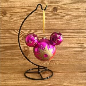 EUC Disney Parks Pink Fuchsia Gold Rapunzel Sunburst Glass Mickey Icon Ornament